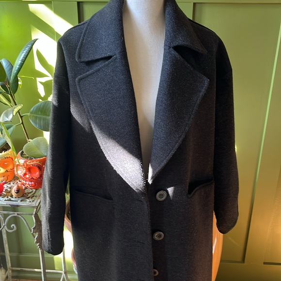 Oversized Heavy Warm Staple Wardrobe Long Full Length Charcoal Coat Jacket - Picture 2 of 14